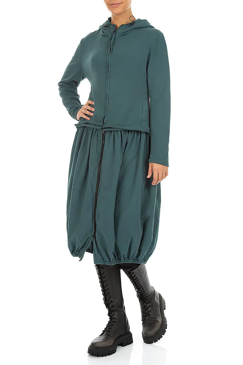 Kapuziges Jacken-Kleid aus Baumwolle in Dunkeltürkis