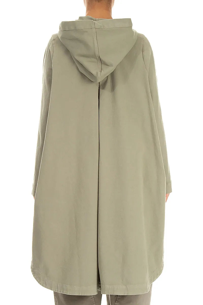 Hooded Olive Grey Stretch Cotton Coat 2