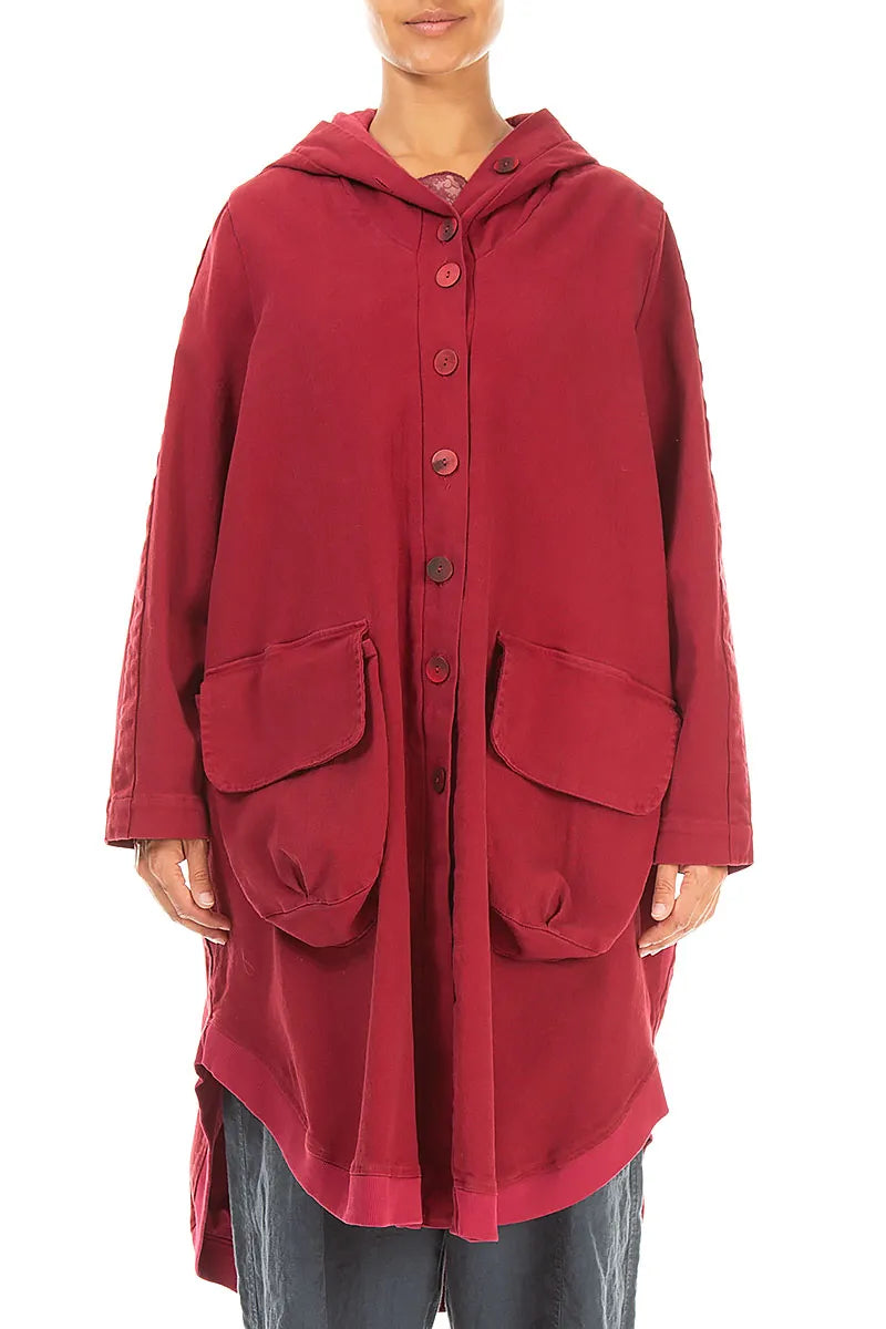 Hooded Oversized Ruby Stretch Cotton Coat 2
