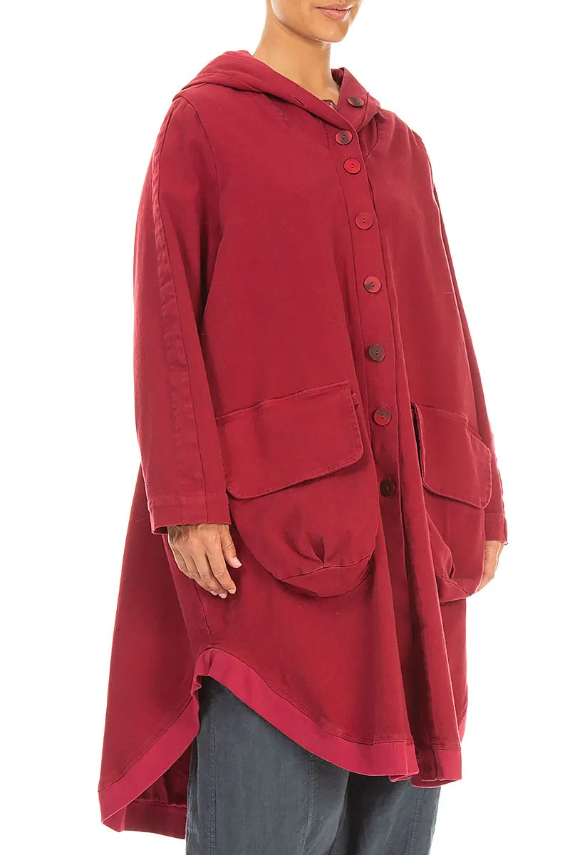 Hooded Oversized Ruby Stretch Cotton Coat 4