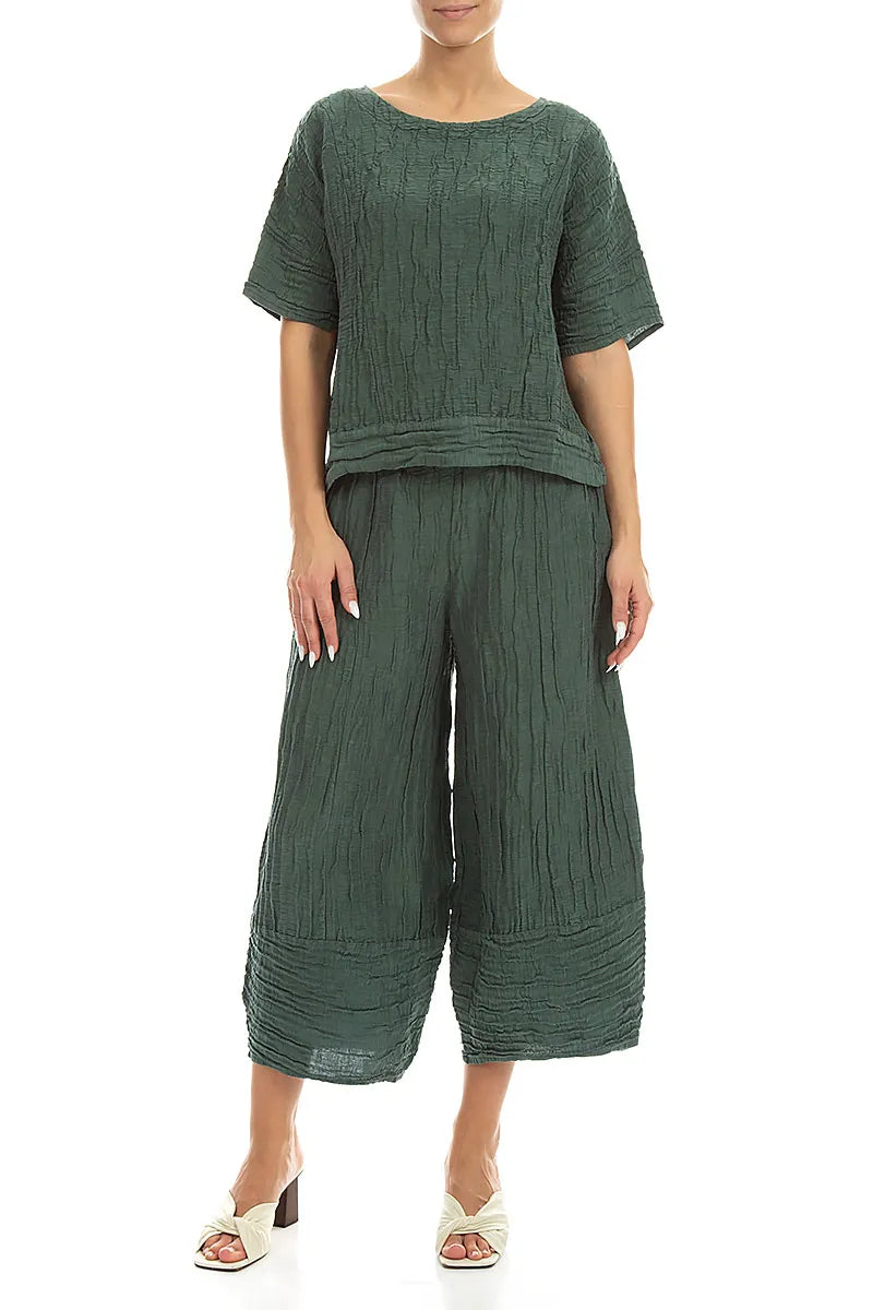 Horizontal Hem Crinkled Sage Silk Linen Blouse 4