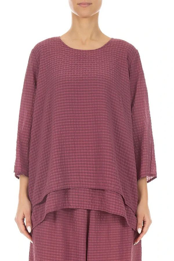 Layered 3/4 Sleeves Antique Ruby Textured Silk Blouse 1