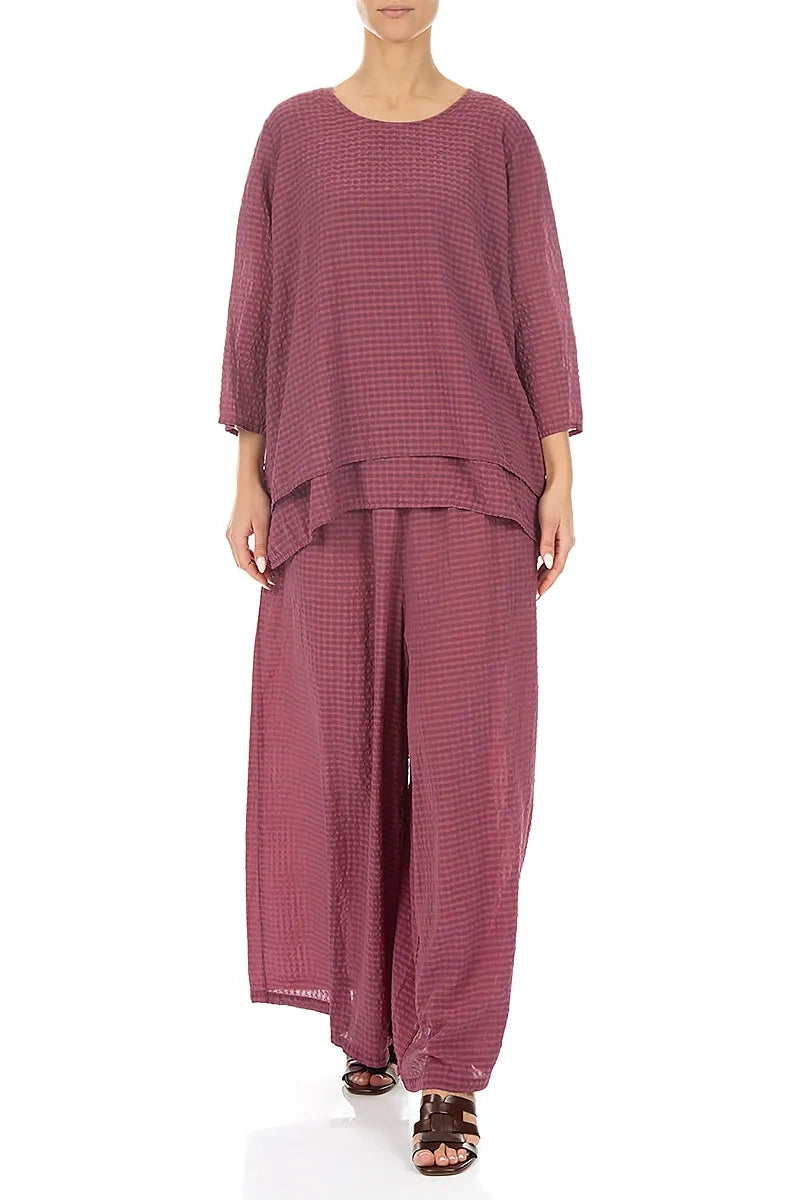 Layered 3/4 Sleeves Antique Ruby Textured Silk Blouse 4
