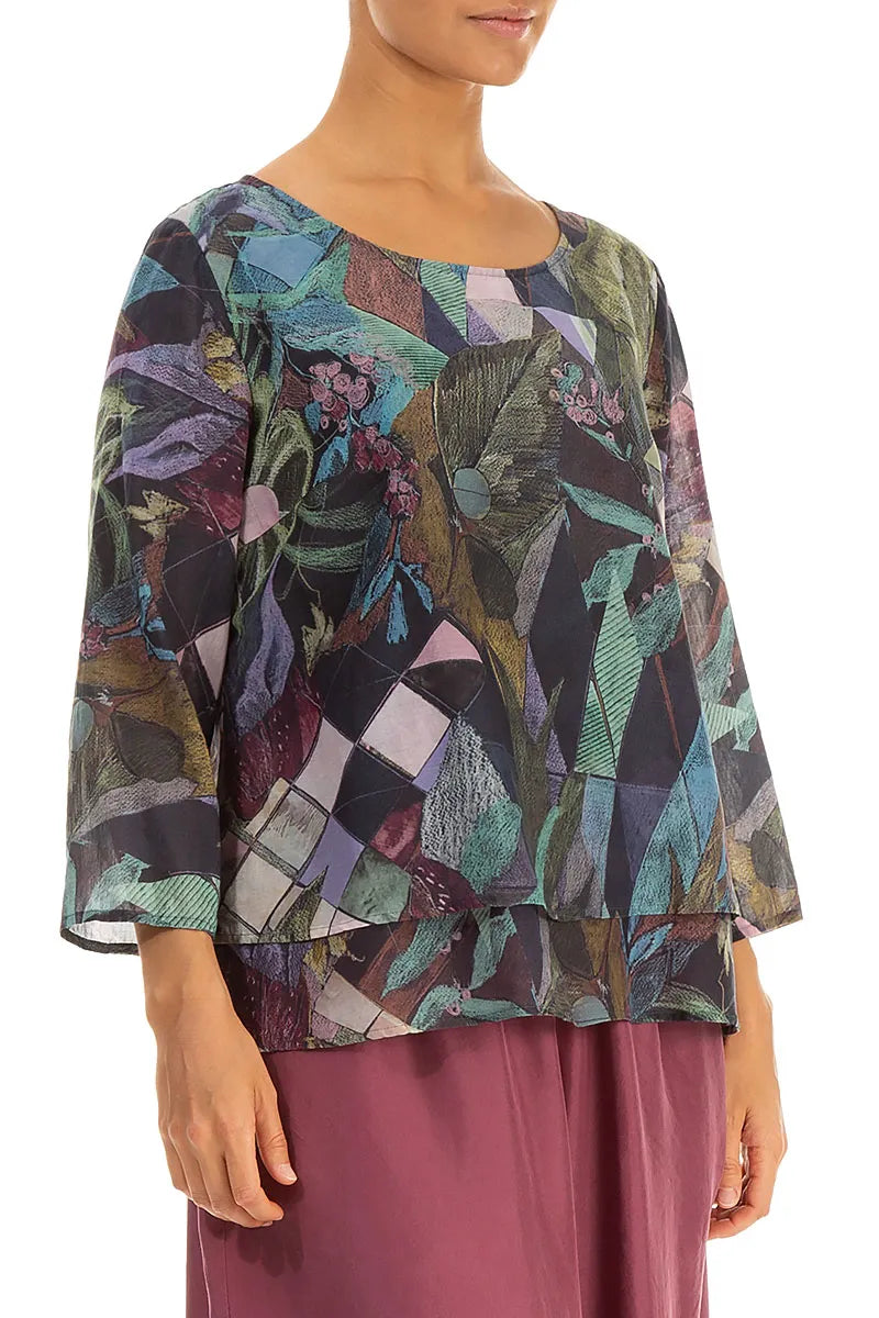 Layered Art Mosaic Silk Cotton Blouse 3