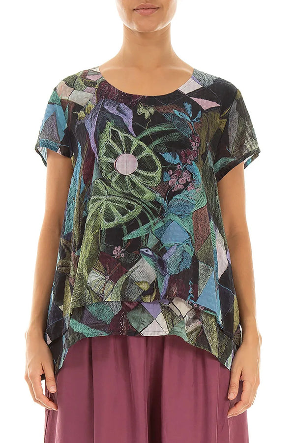 Layered Art Mosaic Textured Silk Blouse 1