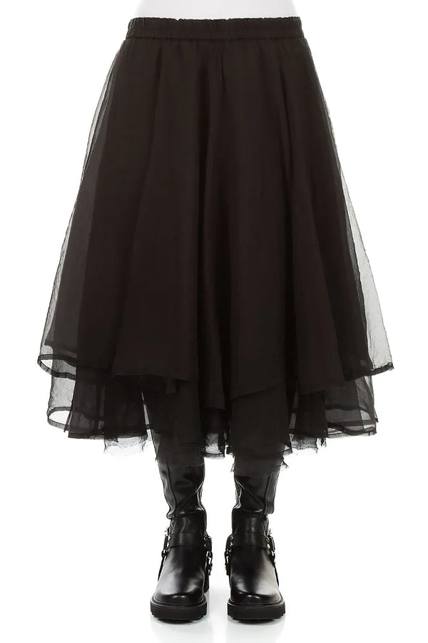 Layered Black Silk Chiffon Skirt 1