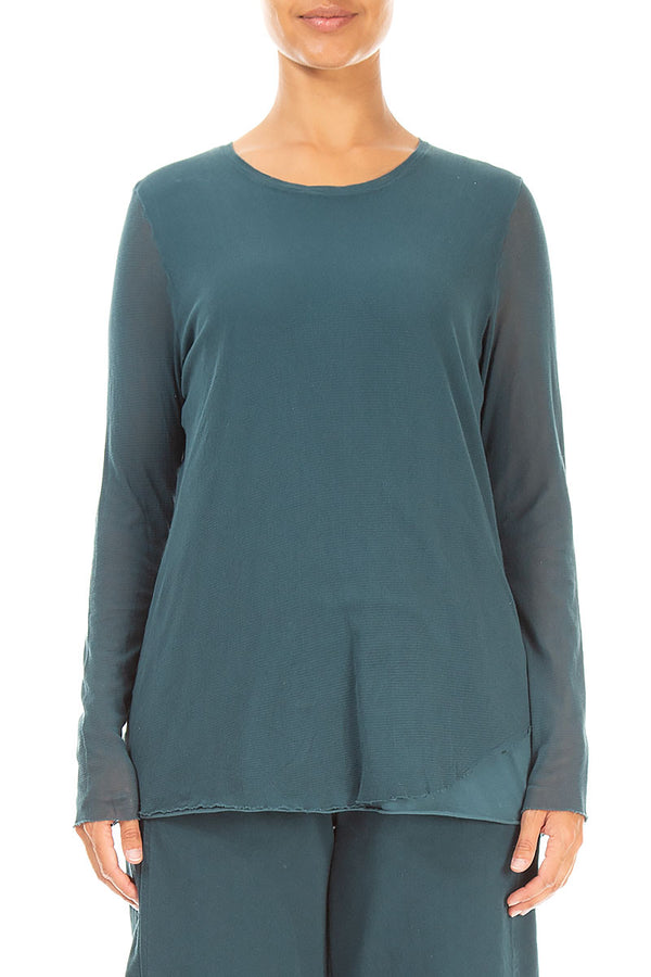 Layered Deep Turquoise Mesh Cotton Top 1