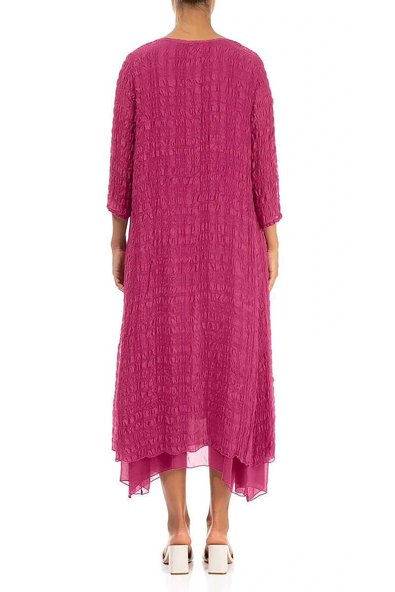 Layered Fuchsia Textured Light Silk Dress 2