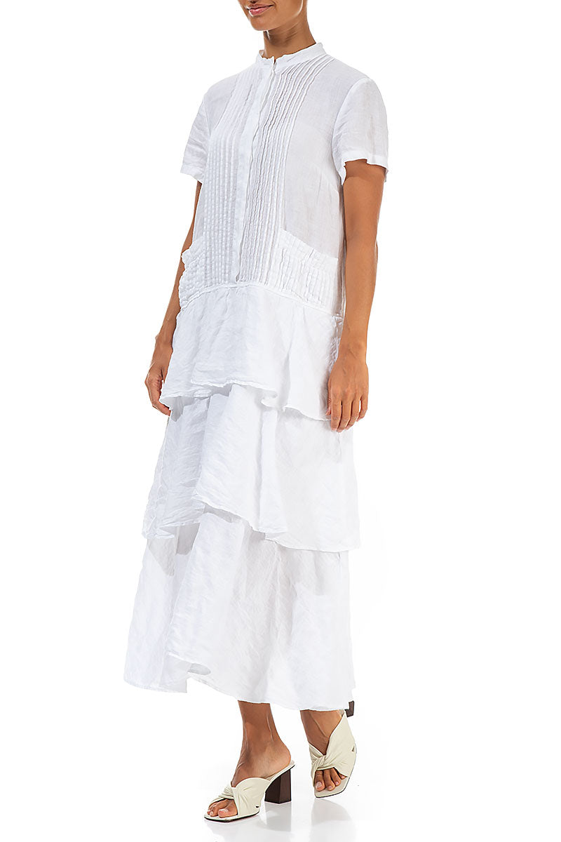 Layered Ruffles White Linen Dress 4