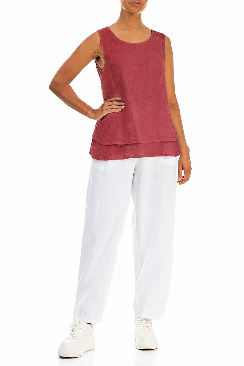 Layered Sleeveless Antique Ruby Gauze Linen Top