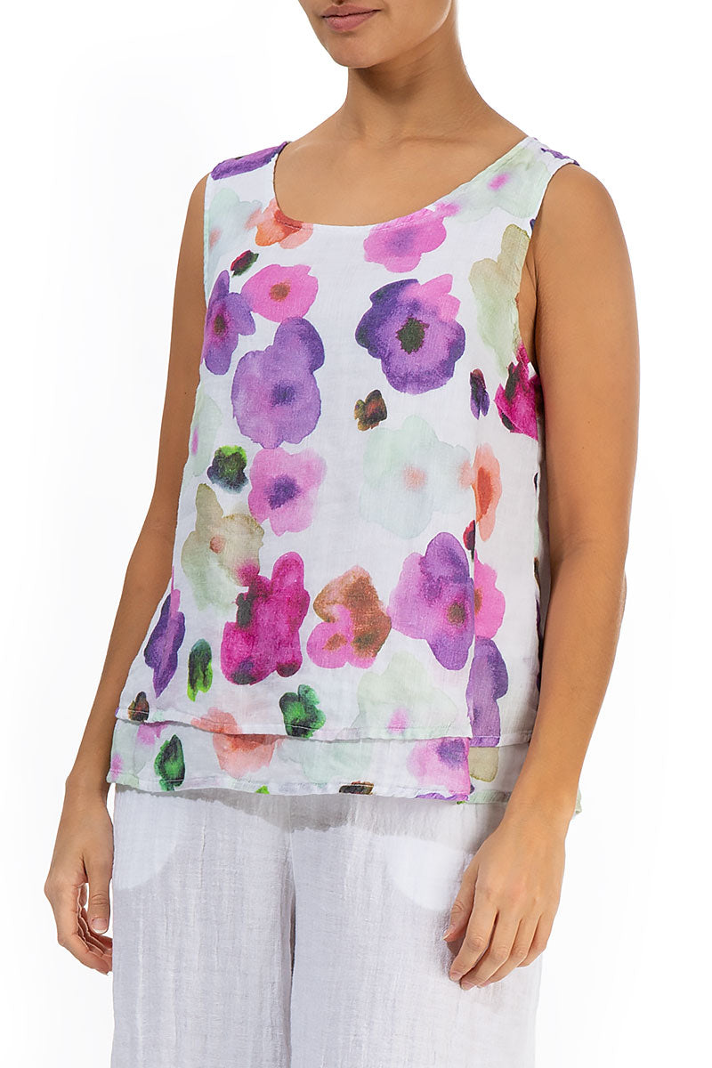 Layered Sleeveless Blossom Gauze Linen Top 3