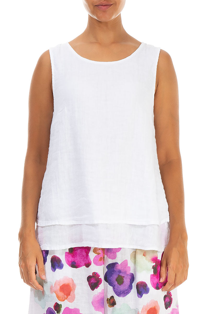 Layered Sleeveless White Gauze Linen Top 1