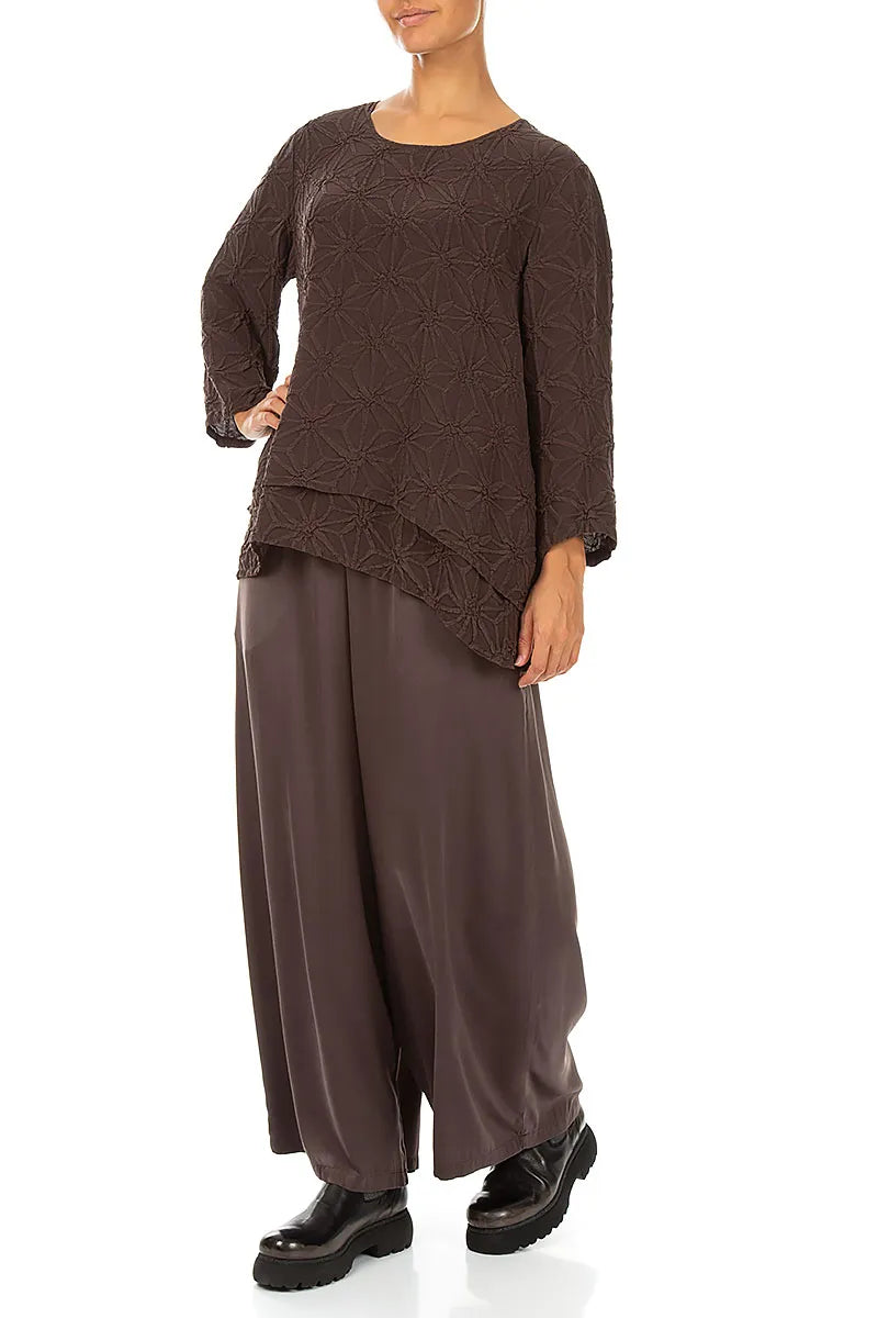 Layered Truffle Brown Textured Silk Blouse 4
