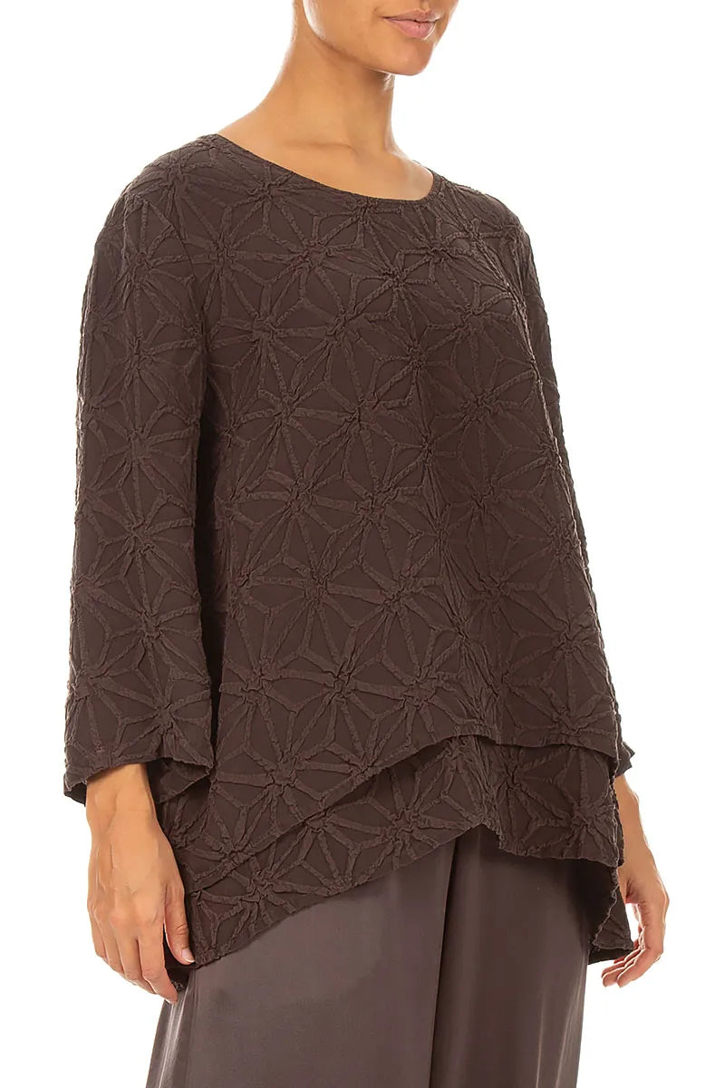 Layered Truffle Brown Textured Silk Blouse 3