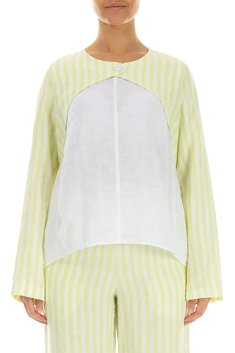 Lime Striped Linen Overlay Jacket 1