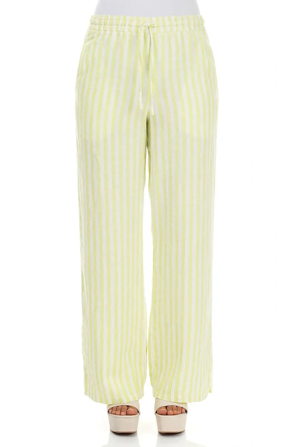 Lime Striped Linen Trousers 1