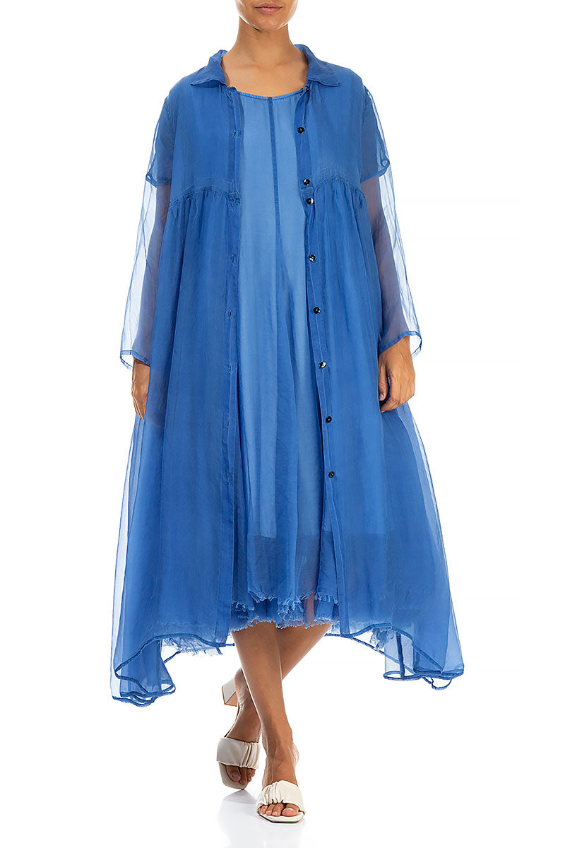Long Cornflower Silk Chiffon Jacket 3