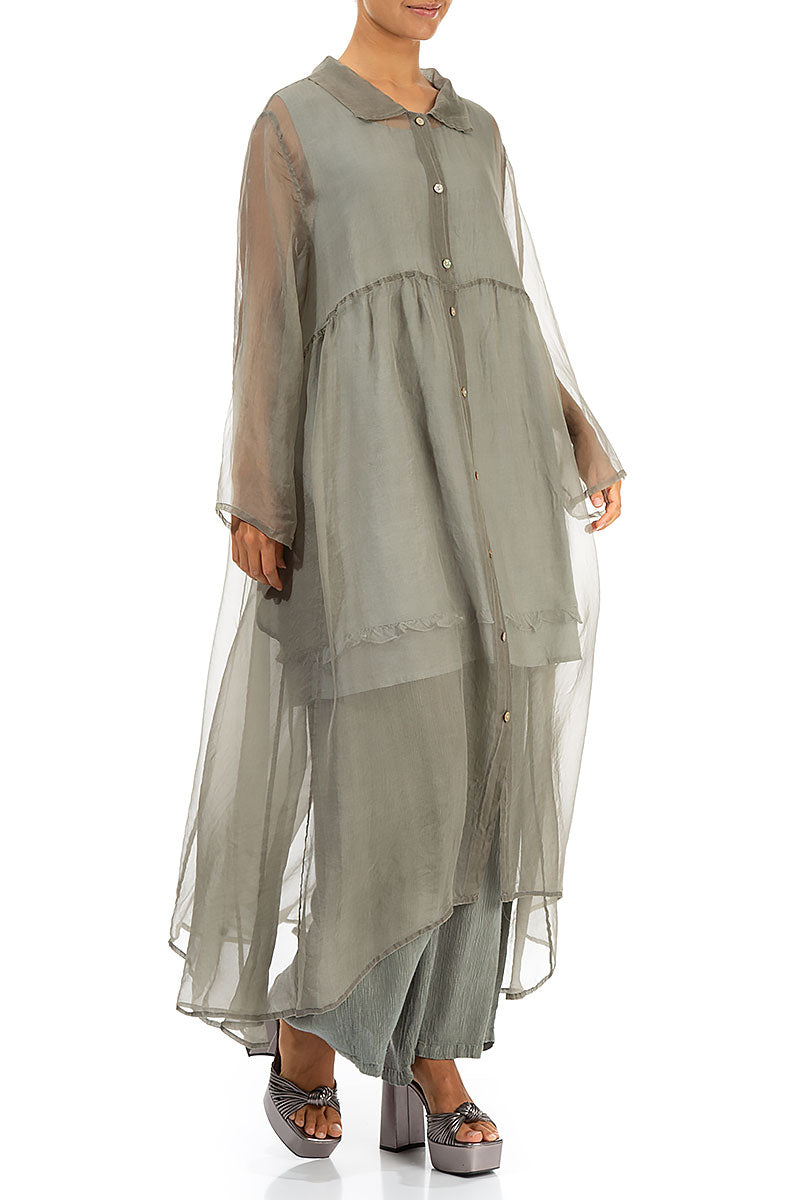 Long Khaki Silk Chiffon Jacket 3