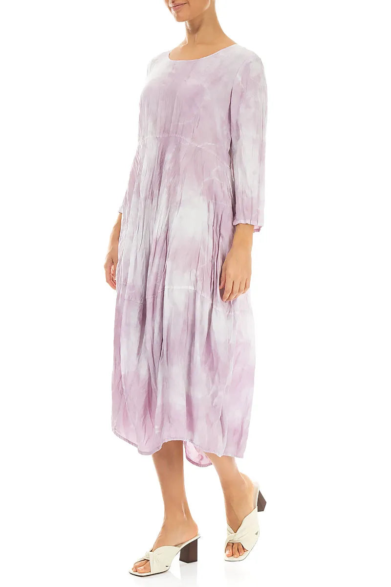Long Sleeve Balloon Liquid Lilac Crumpled Silk Dress 3