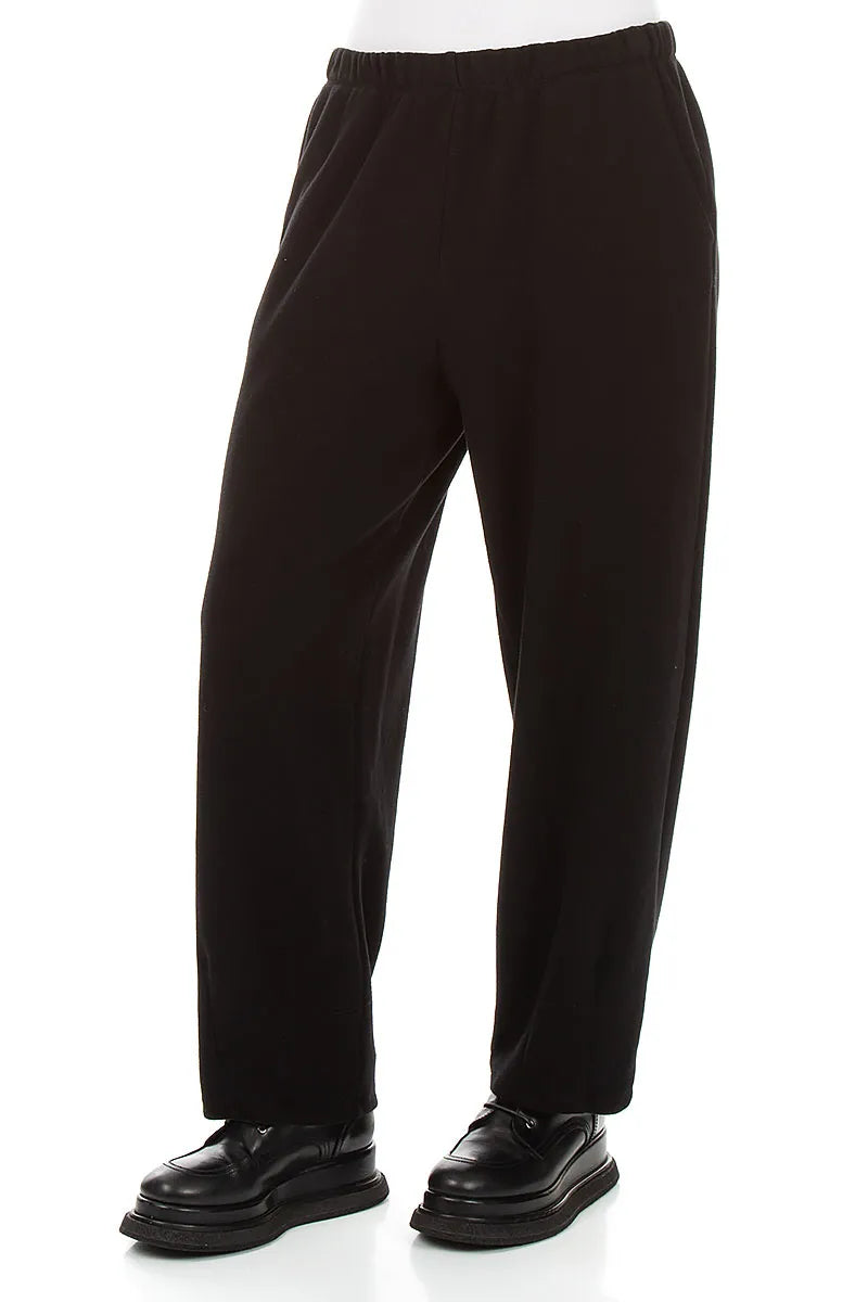 Long Taper Black Cotton Jersey Trousers 3