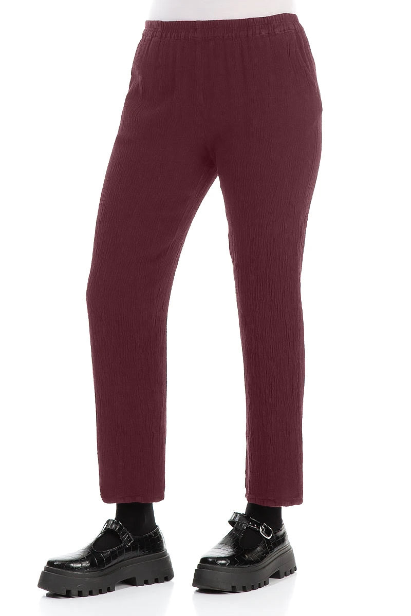 Long Tapered Antique Ruby Linen Viscose Trousers 3