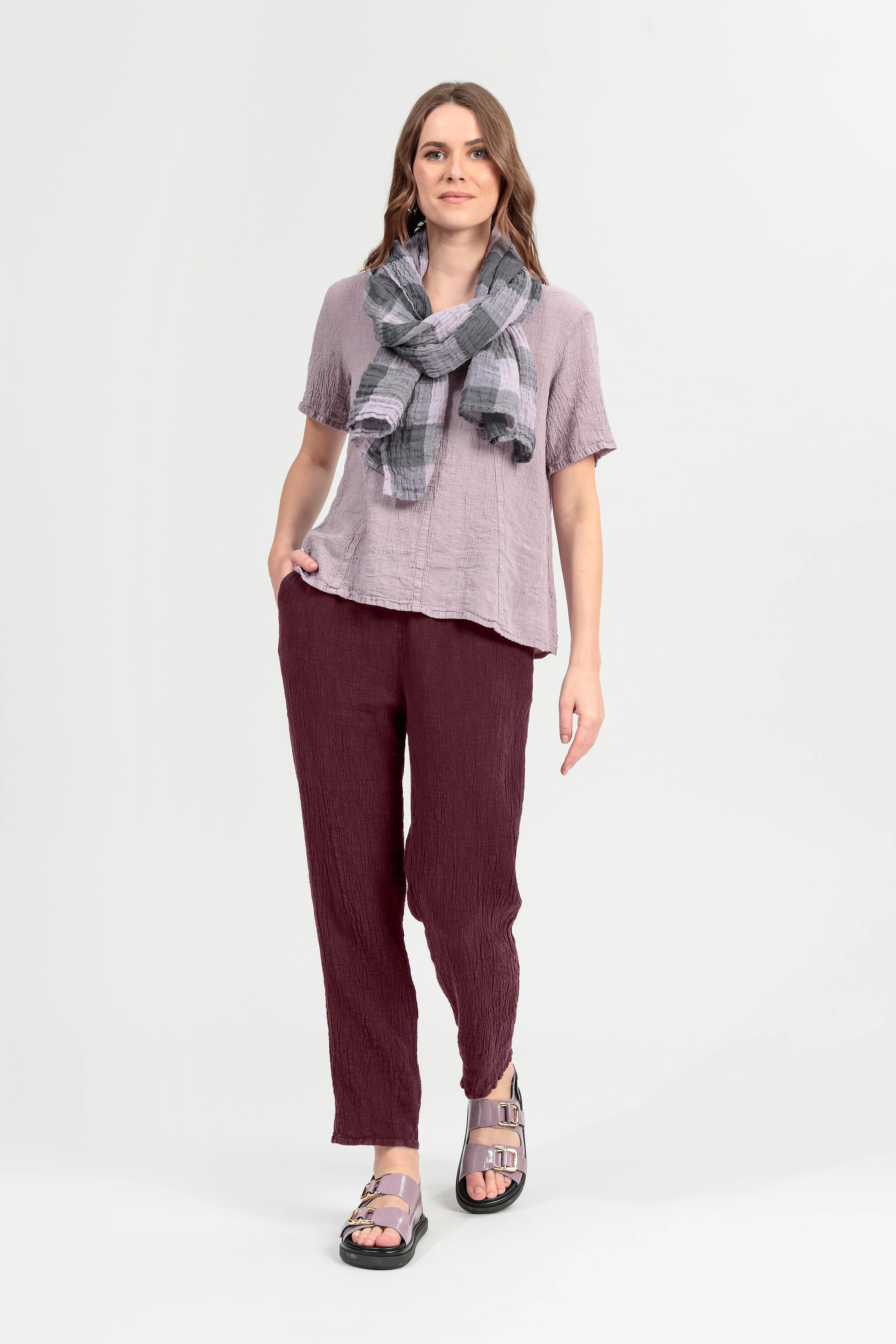 Long Tapered Antique Ruby Linen Viscose Trousers 5