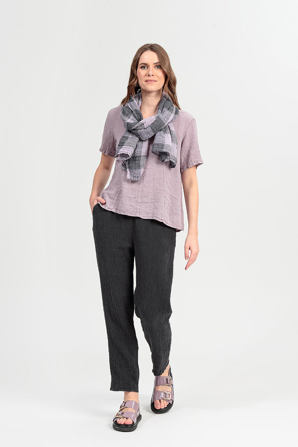 Long Tapered Graphite Linen Viscose Trousers 1