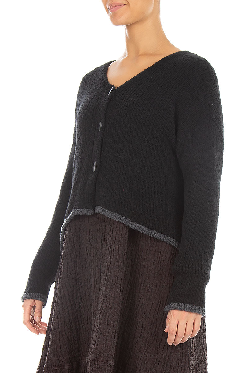 Longer Back Black Wool Cardigan