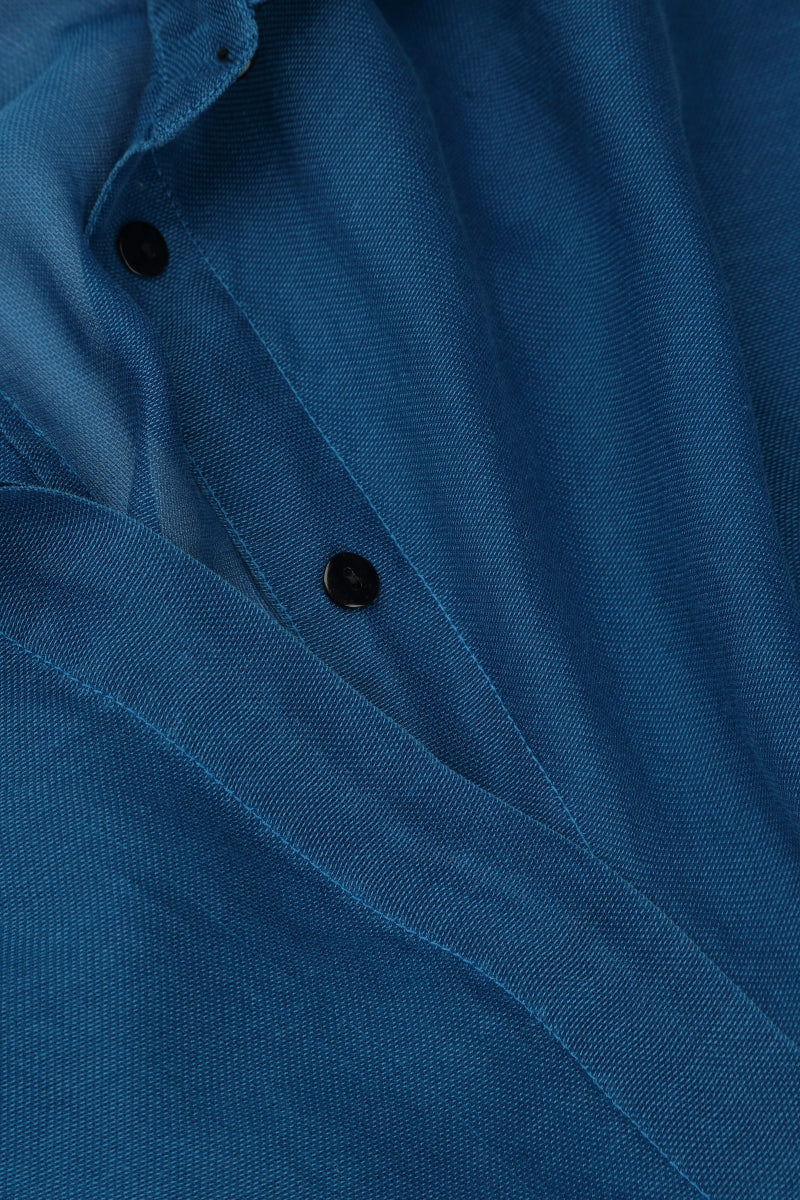Longer Back Cobalt Blue Silk Cotton Shirt 5