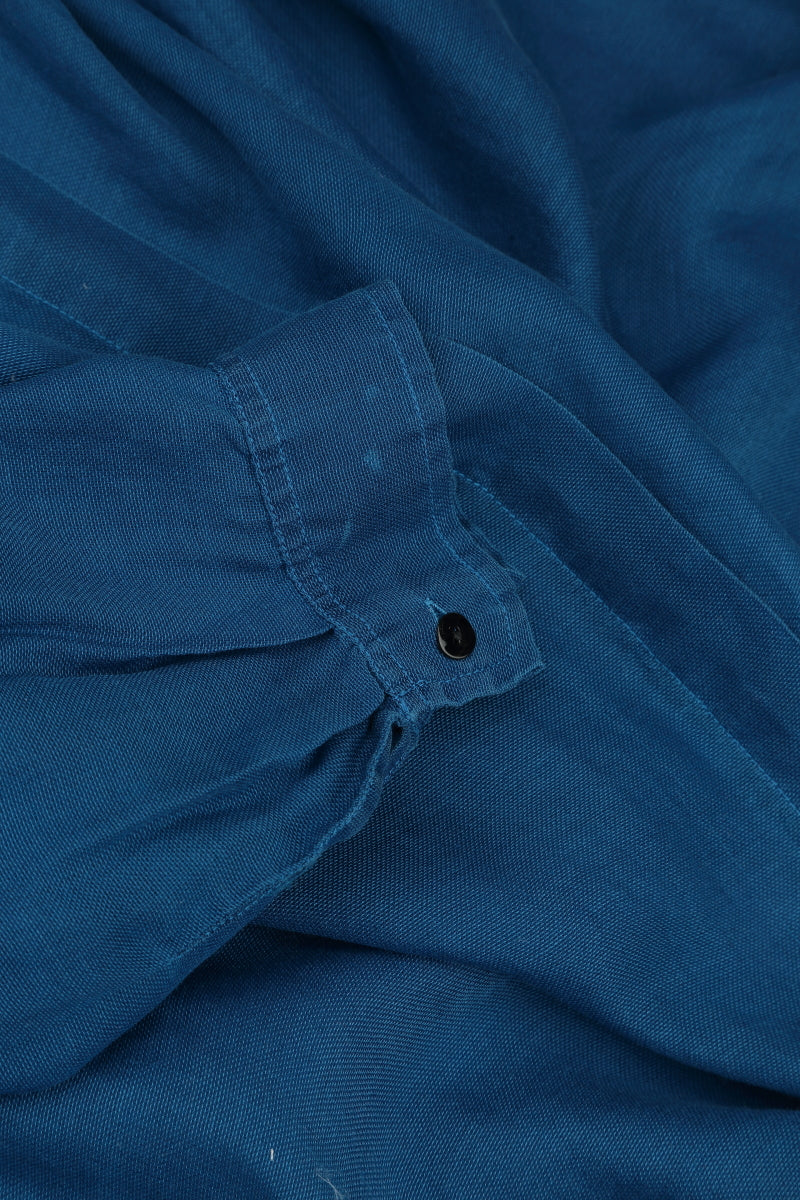 Longer Back Cobalt Blue Silk Cotton Shirt 6