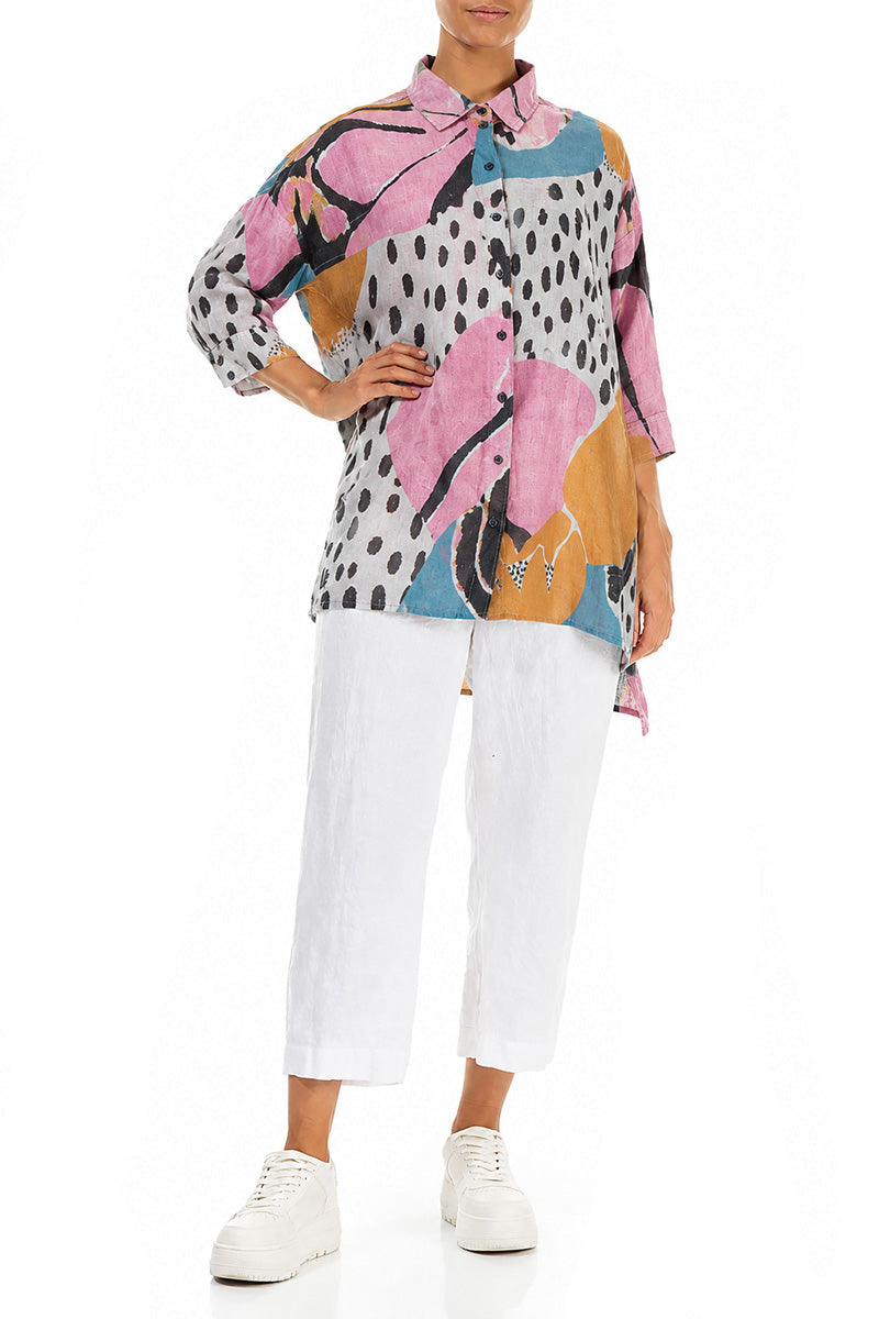 Longer Back Desert Bloom Linen Shirt 4
