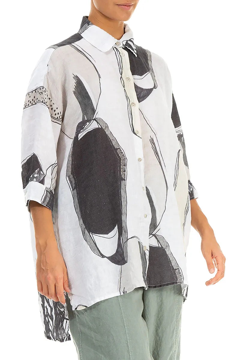 Longer Back Tumbled Stone Linen Shirt 4