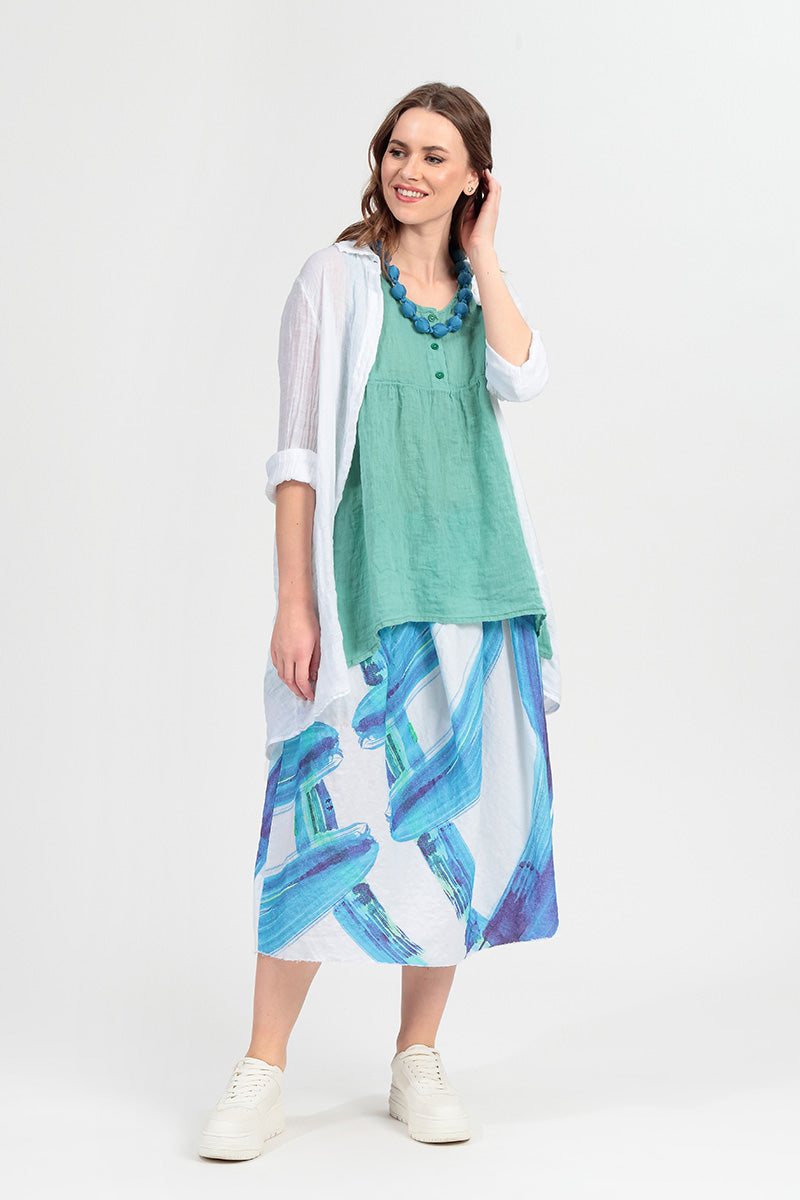 Longer Back White Gauze Linen Shirt 7