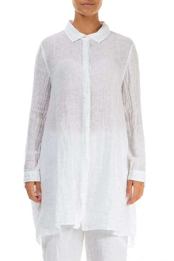 Longer Back White Gauze Linen Shirt 1