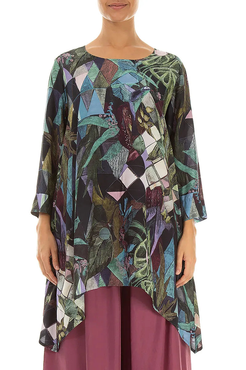 Longer Edges Art Mosaic Silk Bamboo Tunic 1