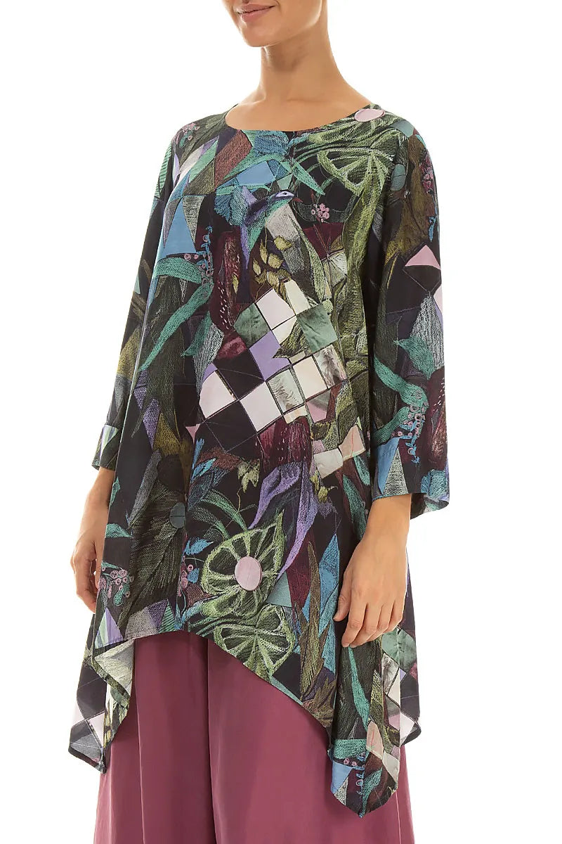 Longer Edges Art Mosaic Silk Bamboo Tunic 3