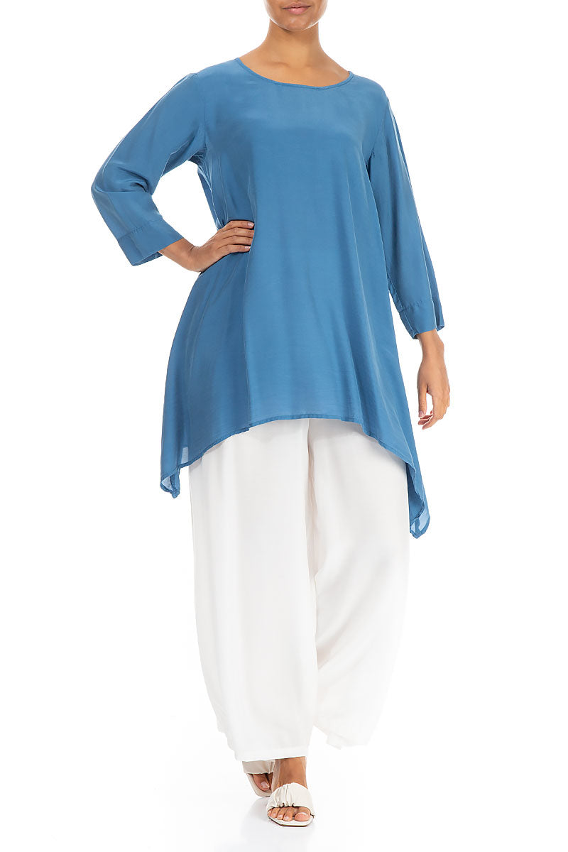 Longer Edges Atlantic Blue Silk Bamboo Tunic 4