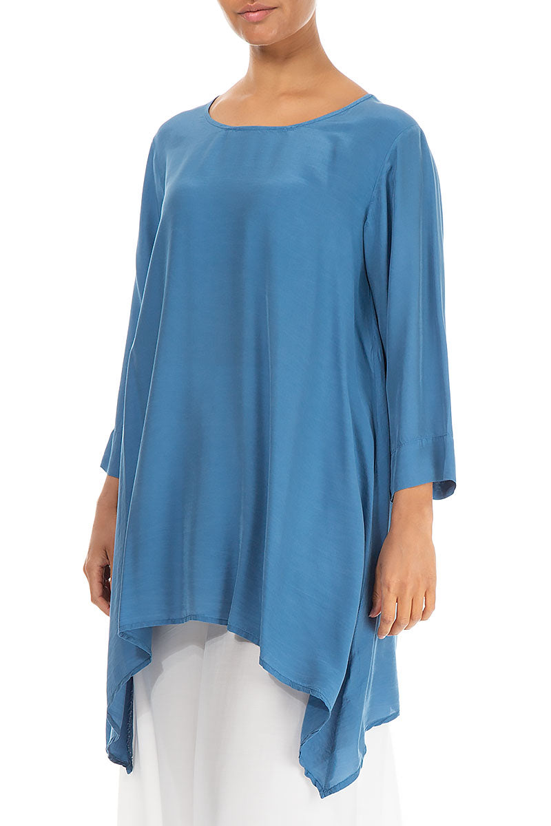 Longer Edges Atlantic Blue Silk Bamboo Tunic 3