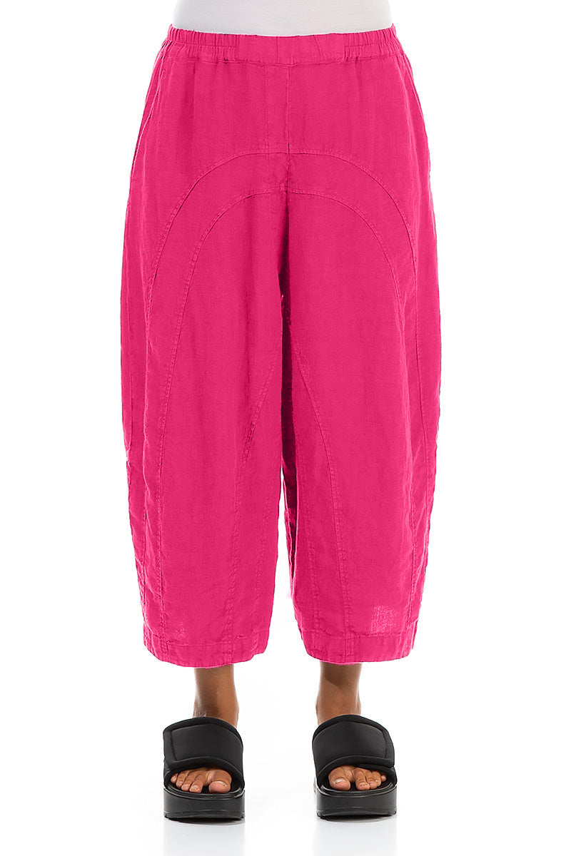 Loose Back Pockets Fuchsia Linen Trousers 1