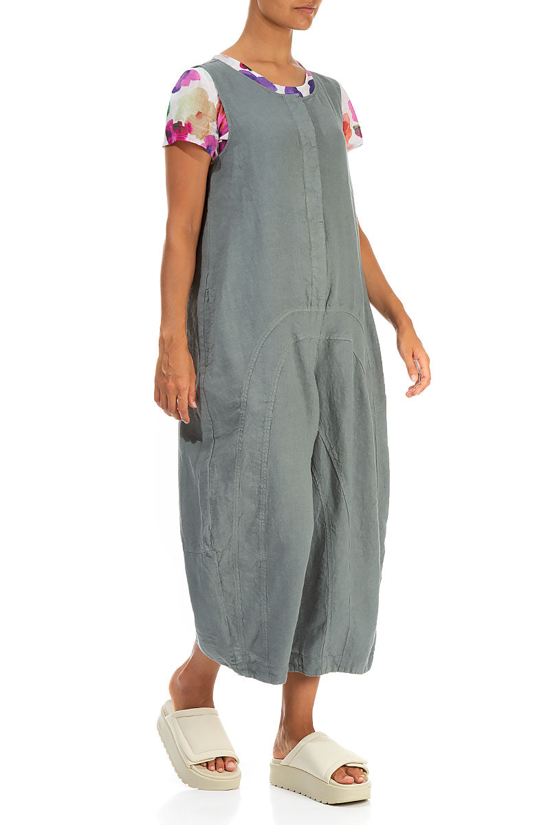 Loose Back Pockets Grey Sage Linen Jumpsuit 3