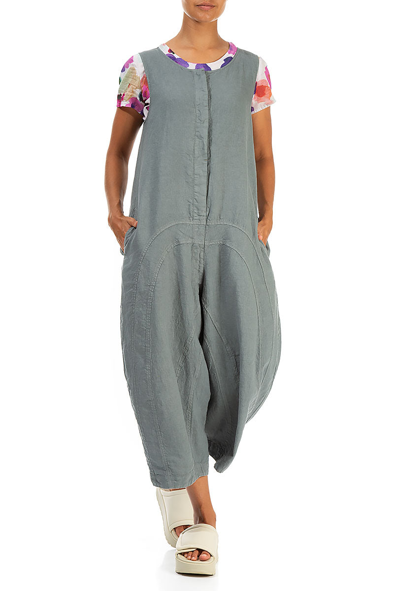 Loose Back Pockets Grey Sage Linen Jumpsuit 4