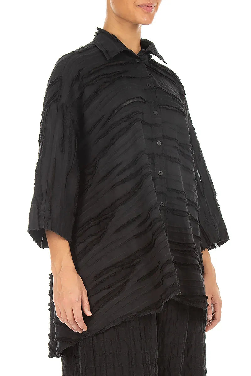 Loose Black Fray Weave Shirt 3