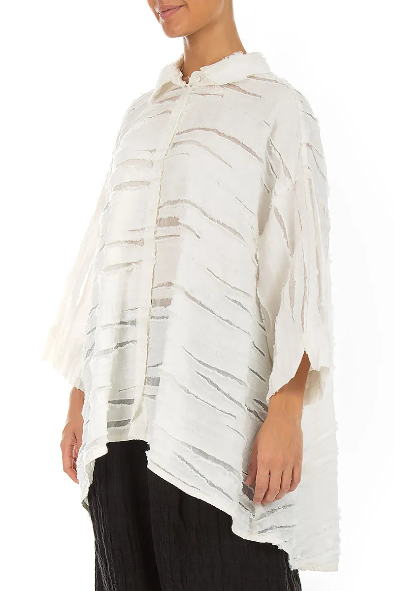 Loose Off White Fray Weave Shirt 3