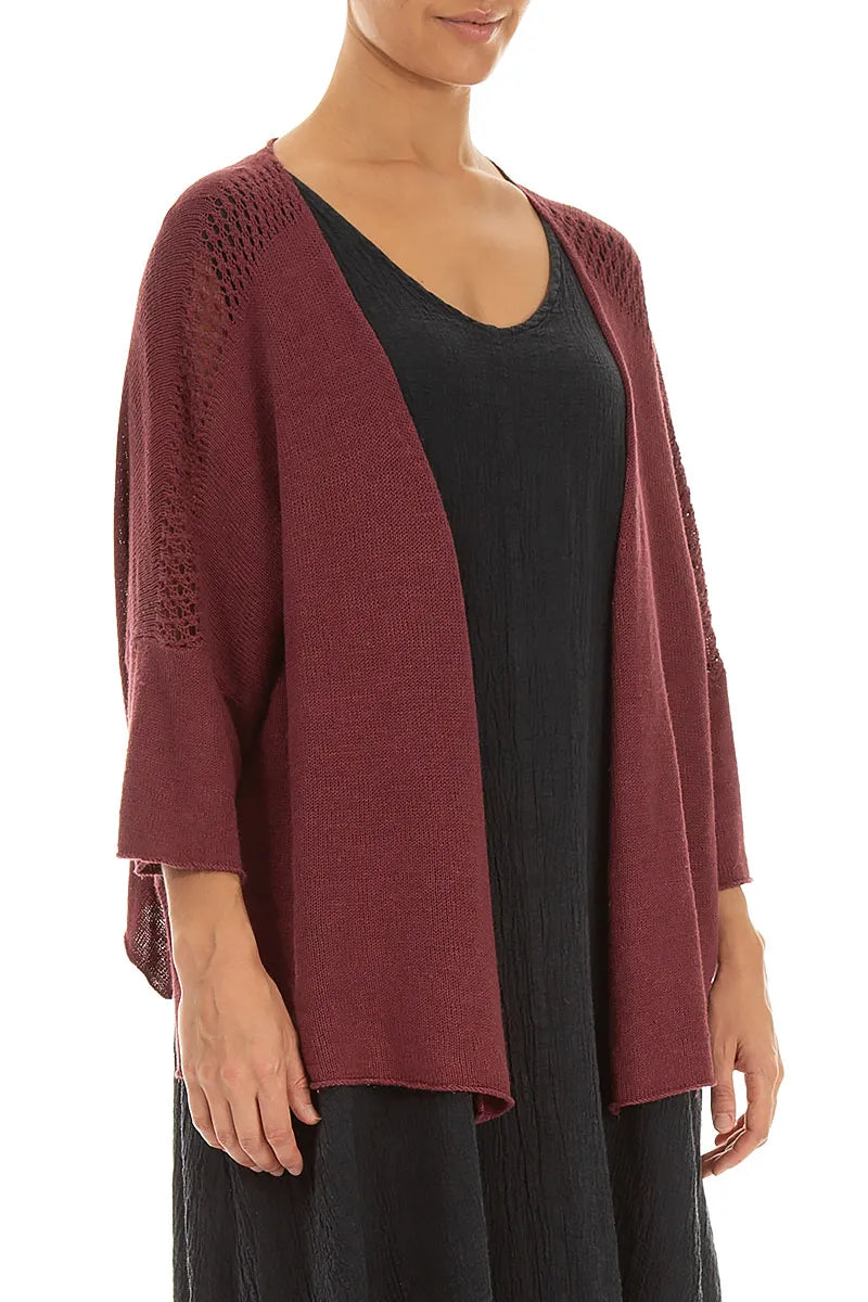 Loose Openwork Antique Ruby Linen Cardigan 3