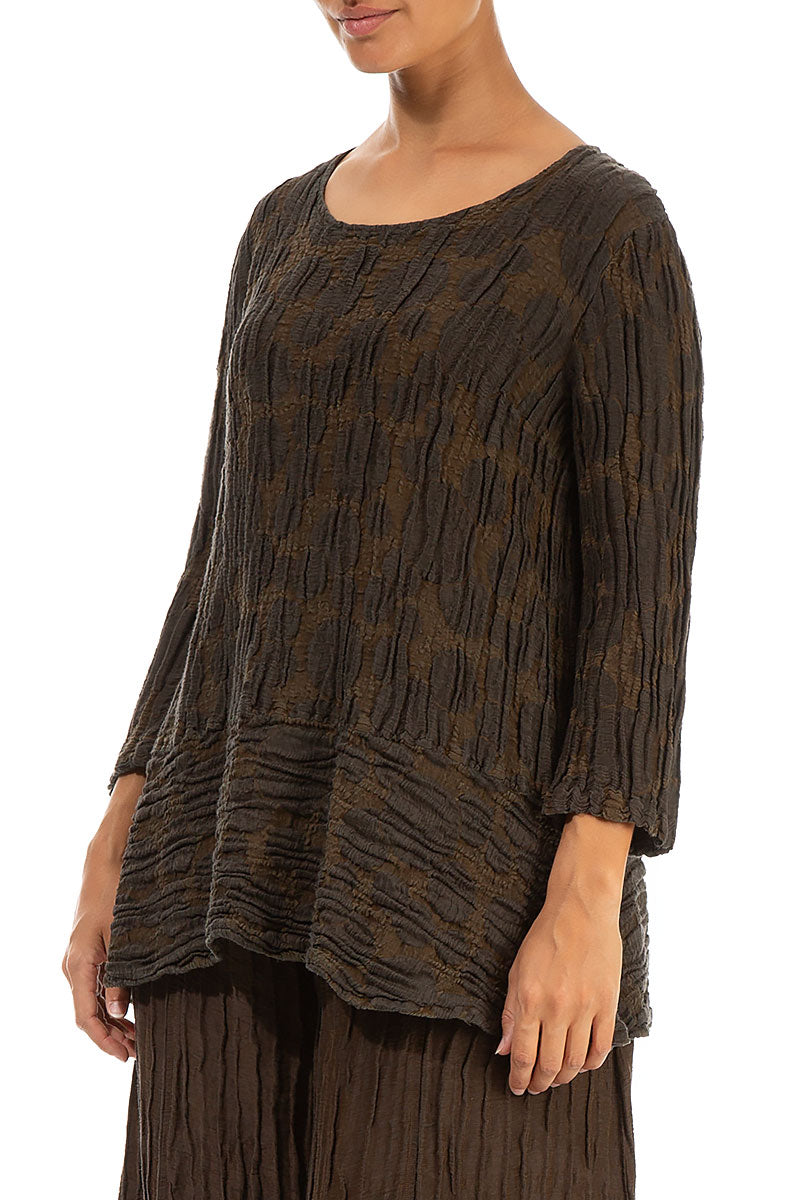 Loose Truffle Brown Circle Silk Linen Tunic 3