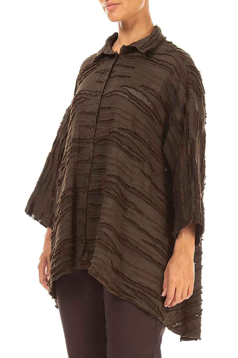 Loose Truffle Brown Fray Weave Shirt 3