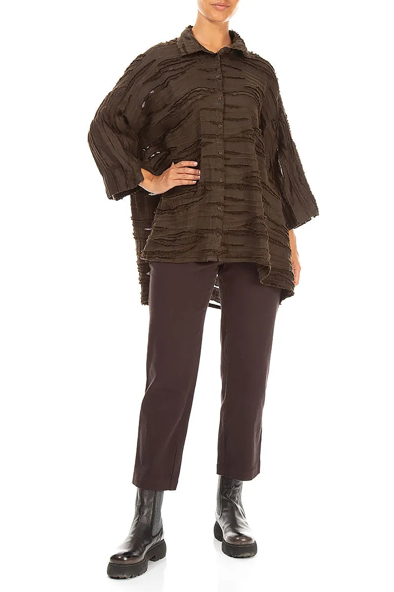 Loose Truffle Brown Fray Weave Shirt 4