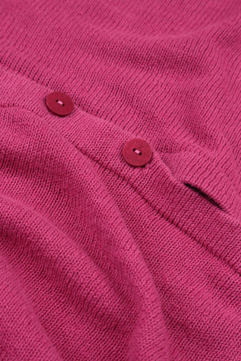 Loose Two Pockets Fuchsia Linen Cardigan 5