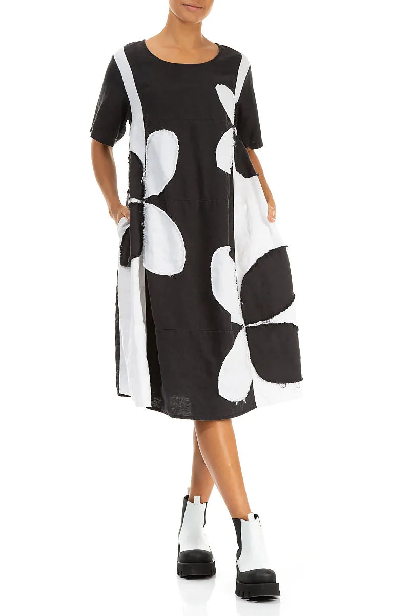 Monochrome Petal Linen Dress 5
