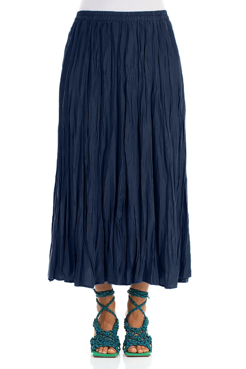 Navy Crumpled Pure Silk Skirt 1